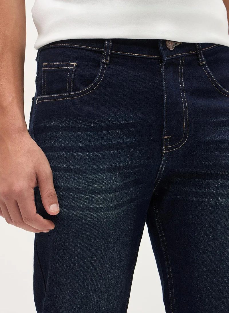 Urbano Fashion  Urbano Fashion Men's Dark Blue Regular Fit Heavy Washed Denim Jeans Stretchable for Men | Best Price UAE